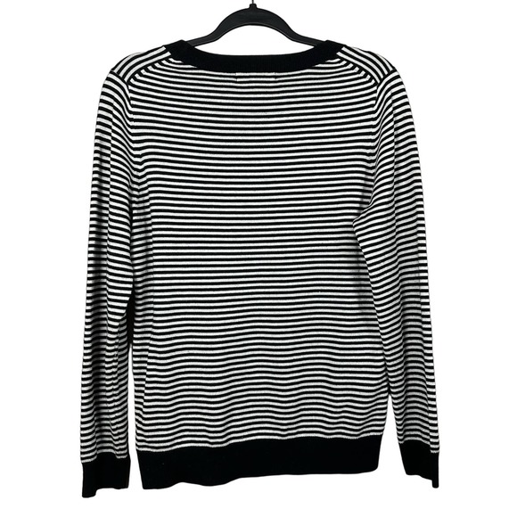 Banana Republic Large Black White Stripe Sequin Wool Blend Pullover Sweater - Picture 2 of 4